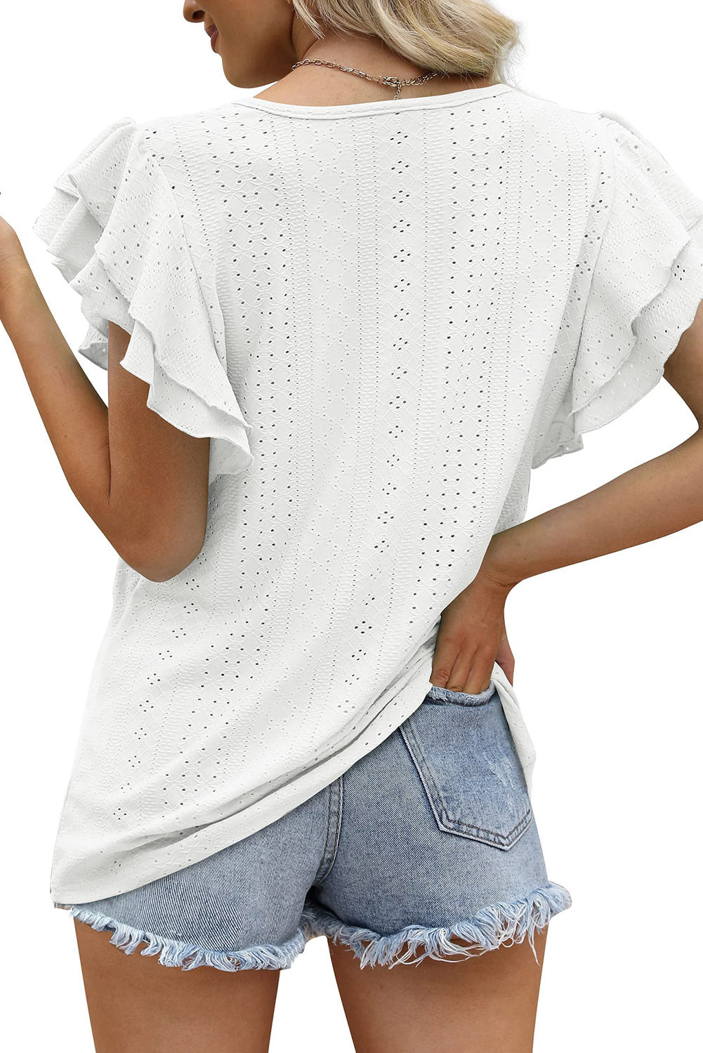 Textured Ruffle Short Sleeve Blouse