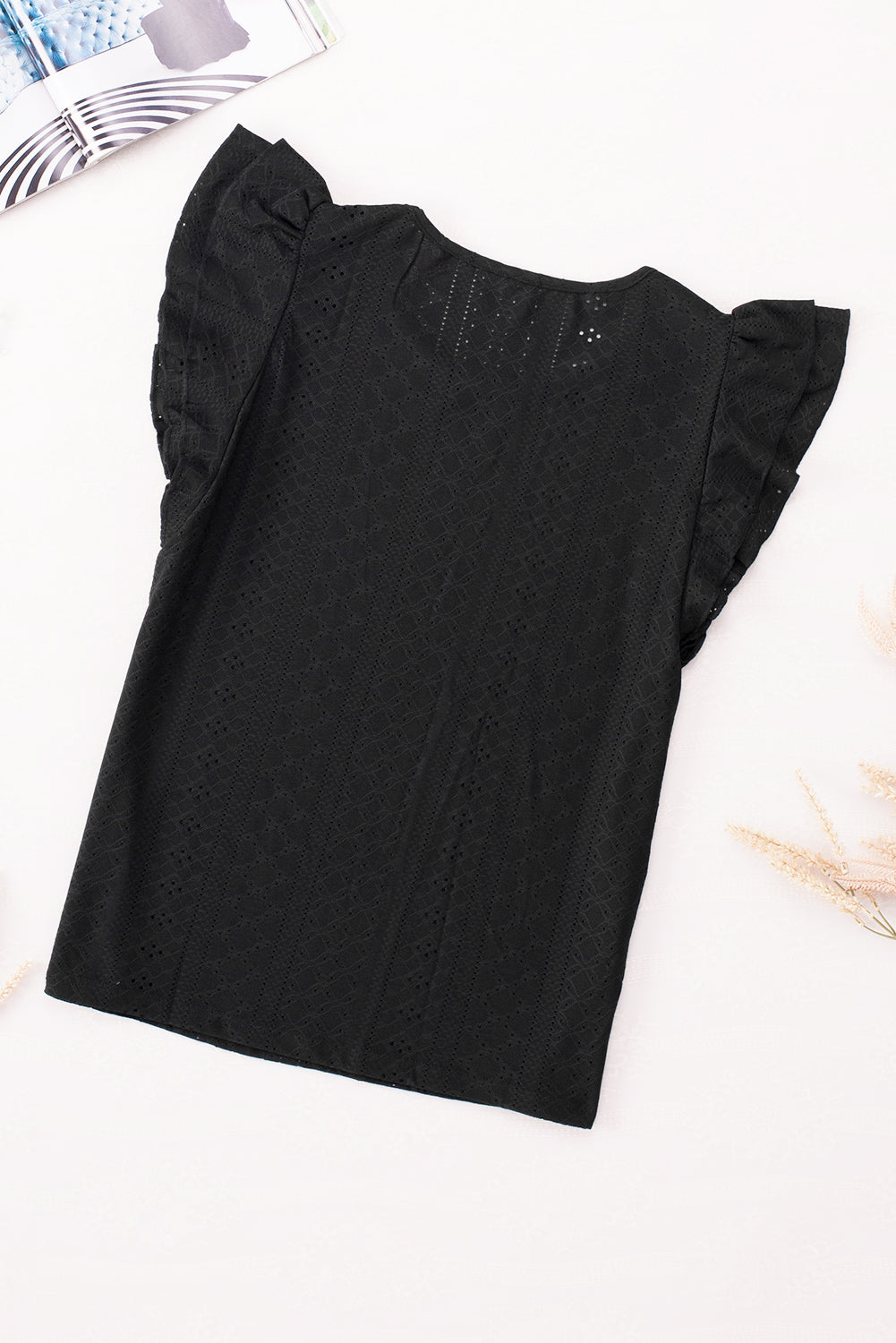 Textured Ruffle Short Sleeve Blouse