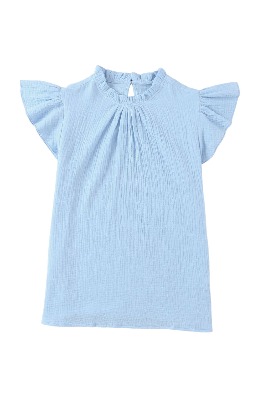 Light Blue Ruffle Short Sleeve Blouse
