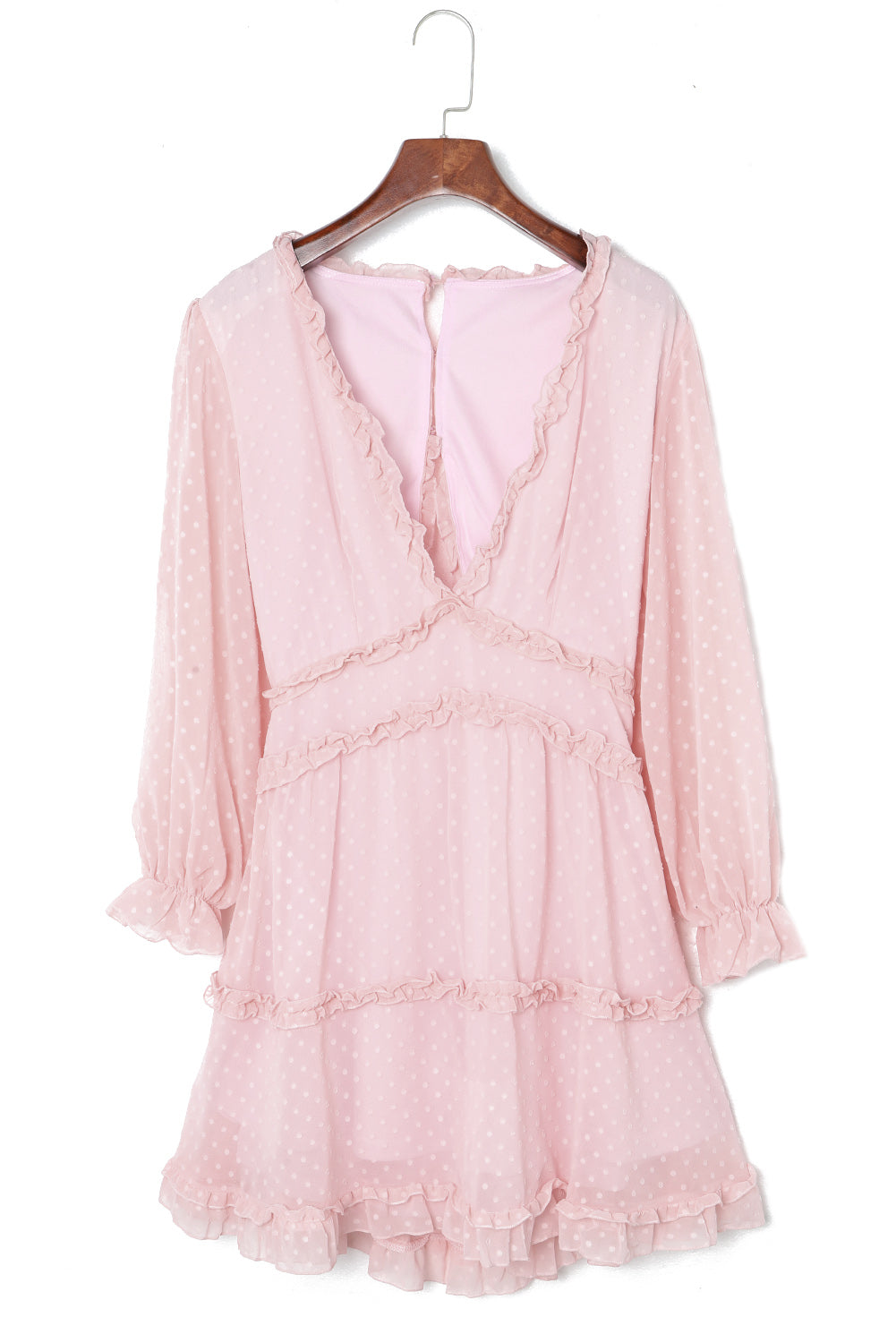 Pink Open Back Puff Sleeve Swiss Dot Mini Dress