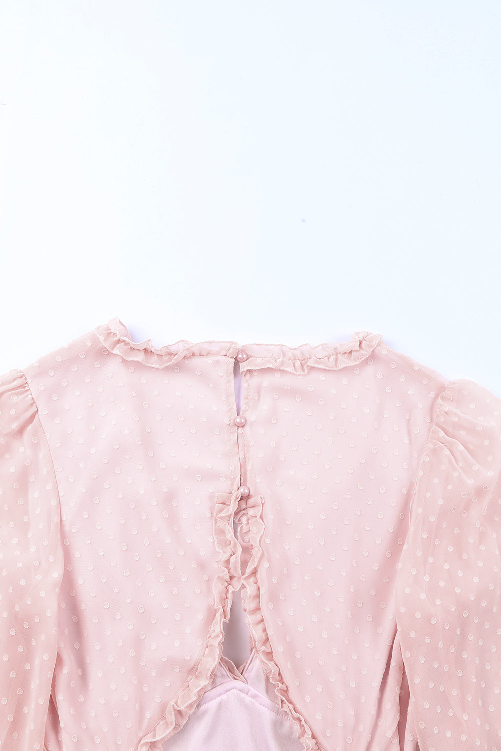 Pink Open Back Puff Sleeve Swiss Dot Mini Dress