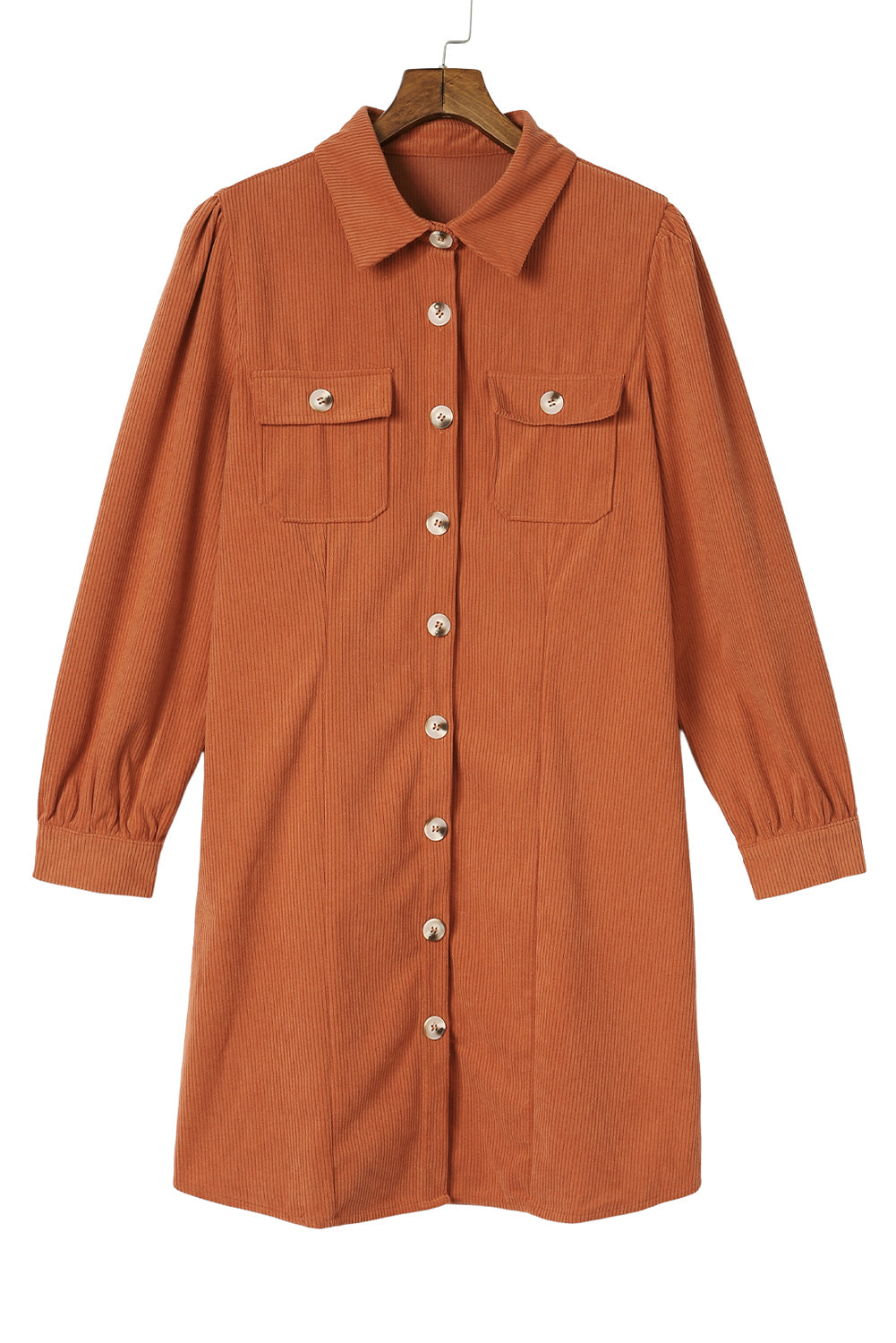 Khaki Corduroy Long Sleeve Shirt Dress