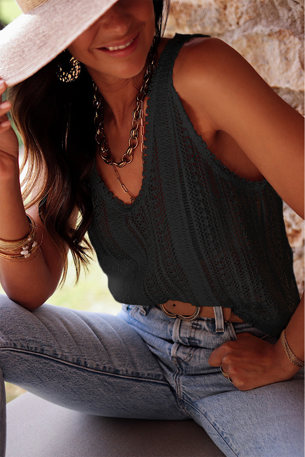 White Lace Crochet Open Back Tank Top