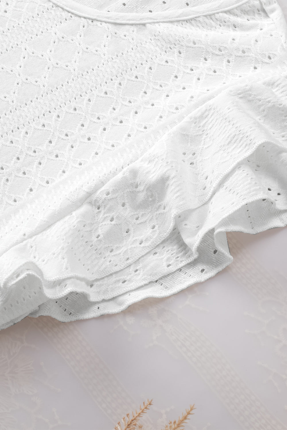 Textured Ruffle Short Sleeve Blouse