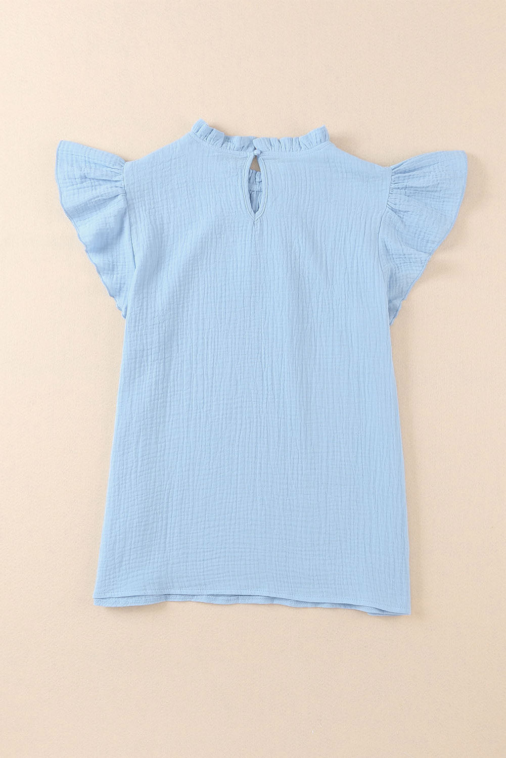 Light Blue Ruffle Short Sleeve Blouse