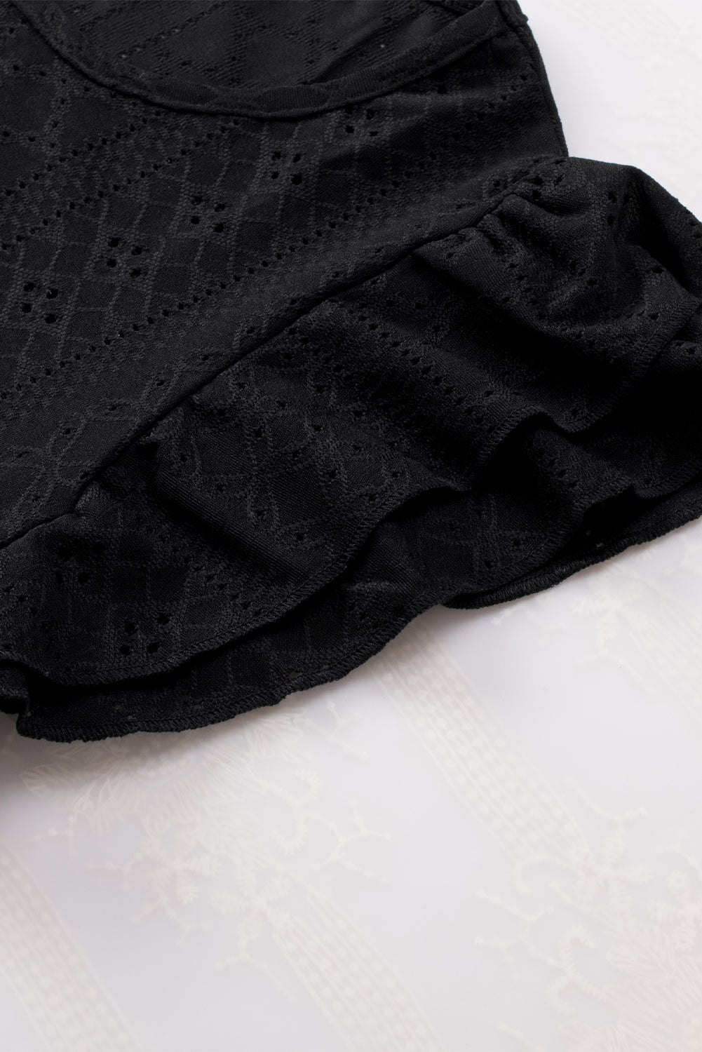 Textured Ruffle Short Sleeve Blouse