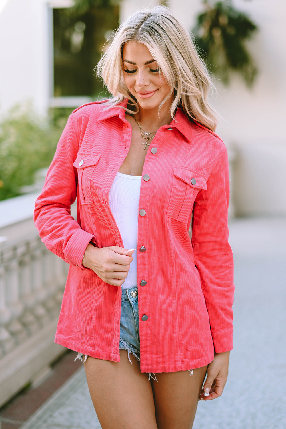Pink Buttoned Corduroy Jacket