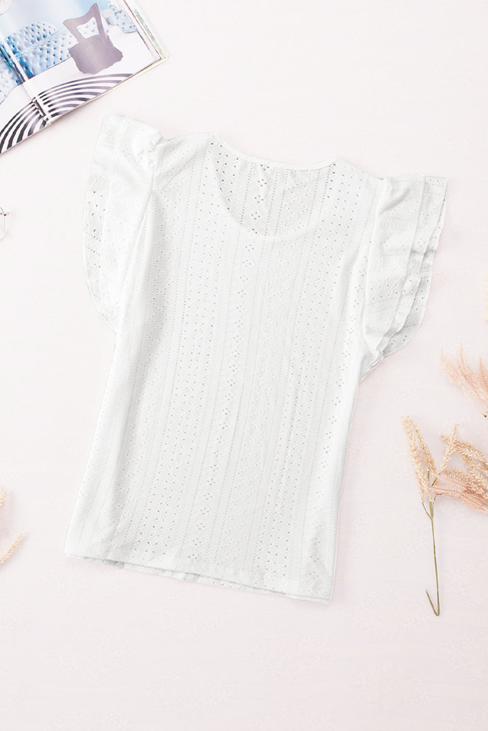 Textured Ruffle Short Sleeve Blouse
