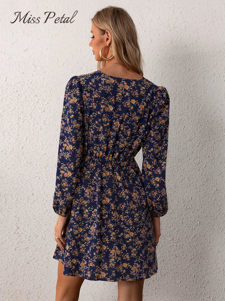 Plunge Neck A-Line Floral Dress