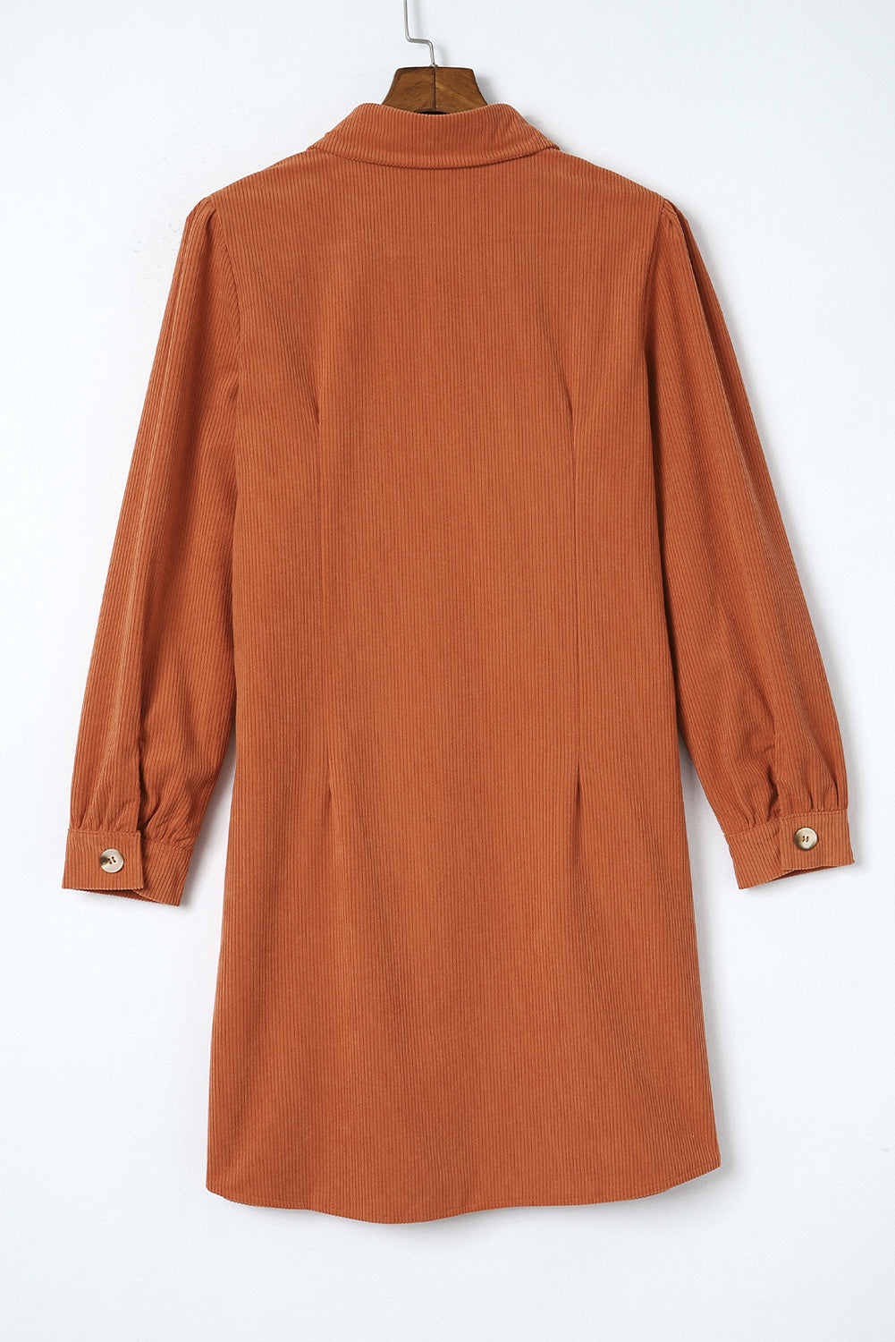 Khaki Corduroy Long Sleeve Shirt Dress
