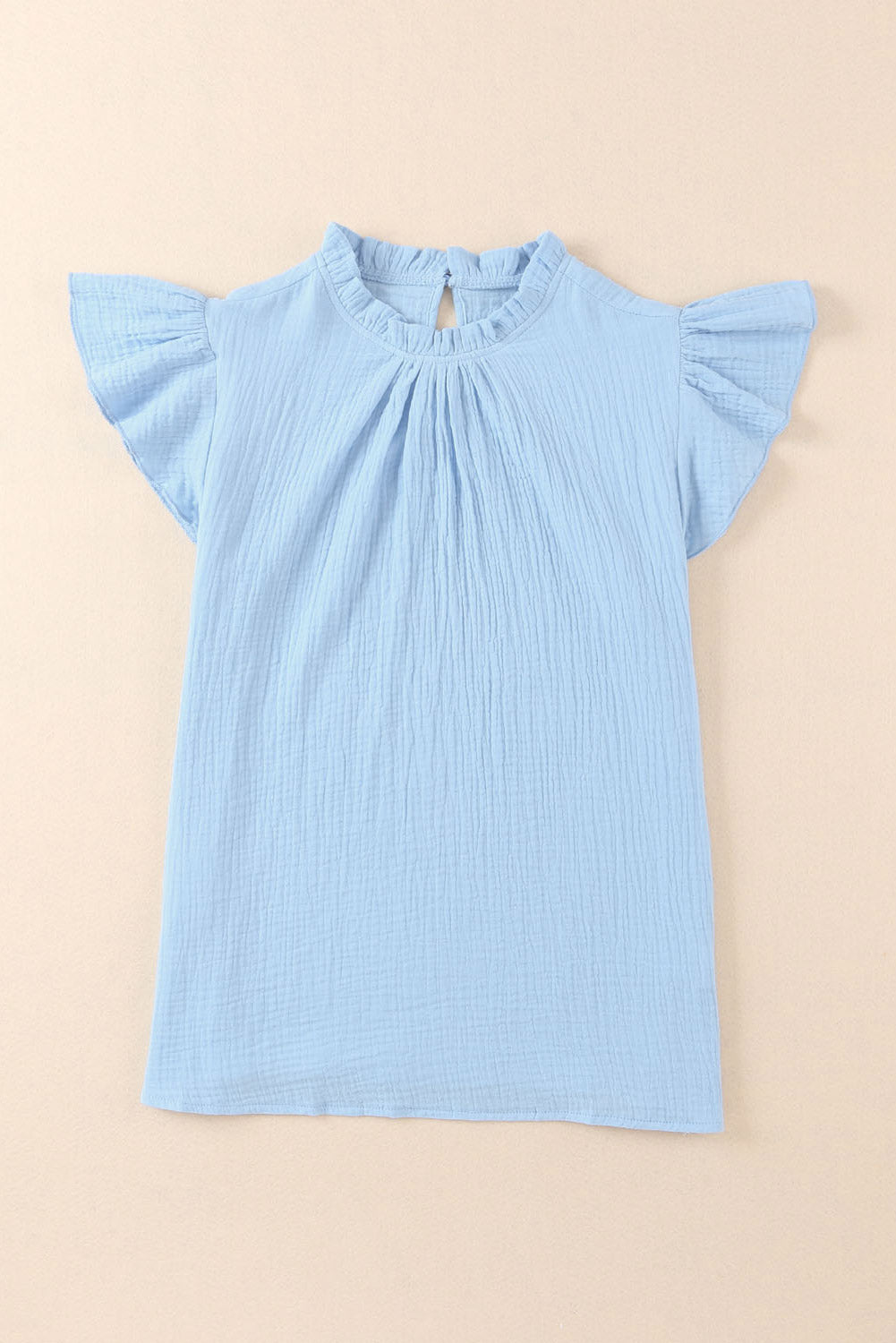 Light Blue Ruffle Short Sleeve Blouse