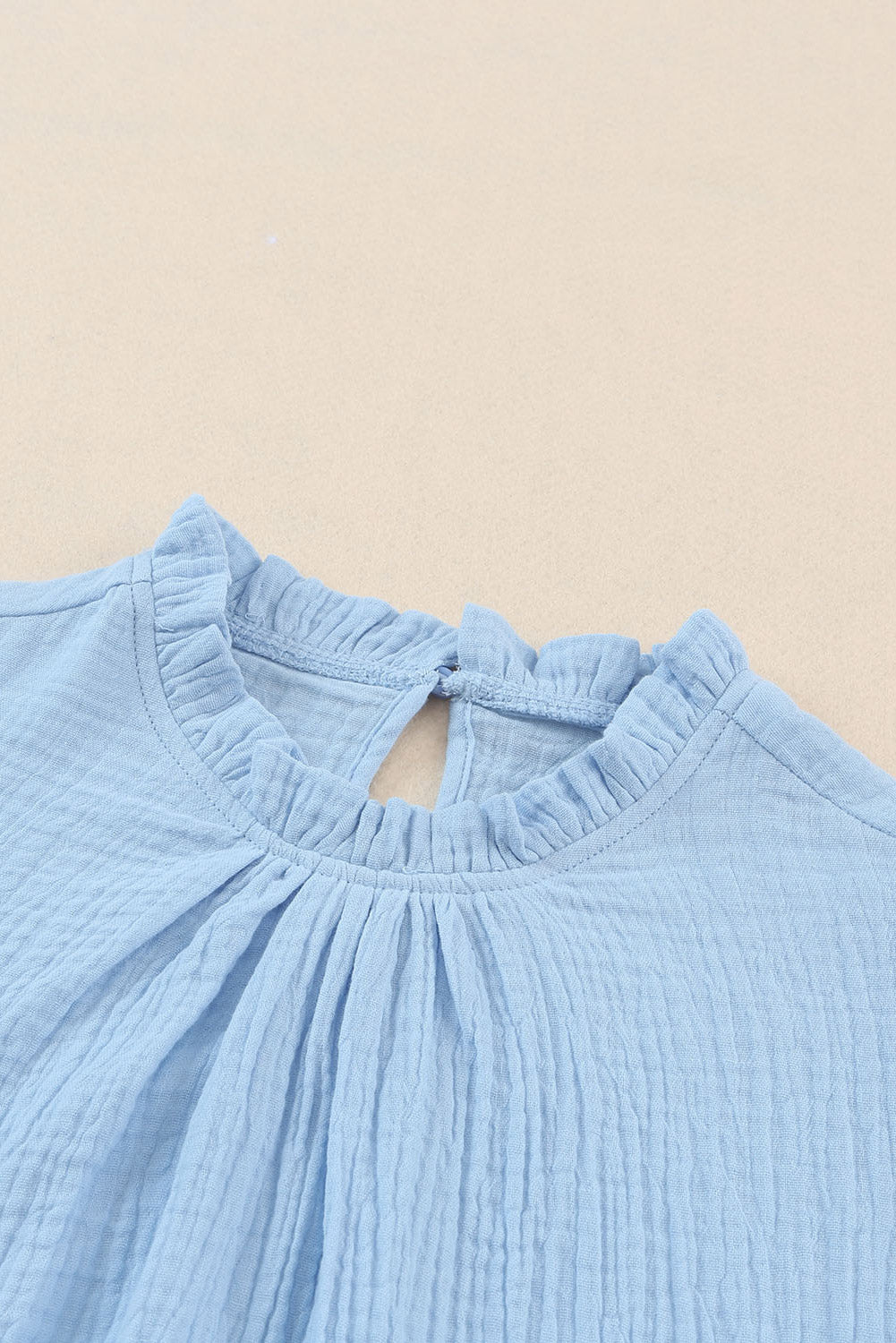 Light Blue Ruffle Short Sleeve Blouse