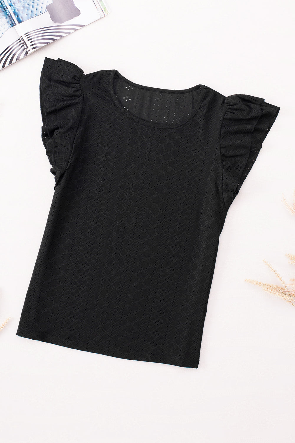 Textured Ruffle Short Sleeve Blouse