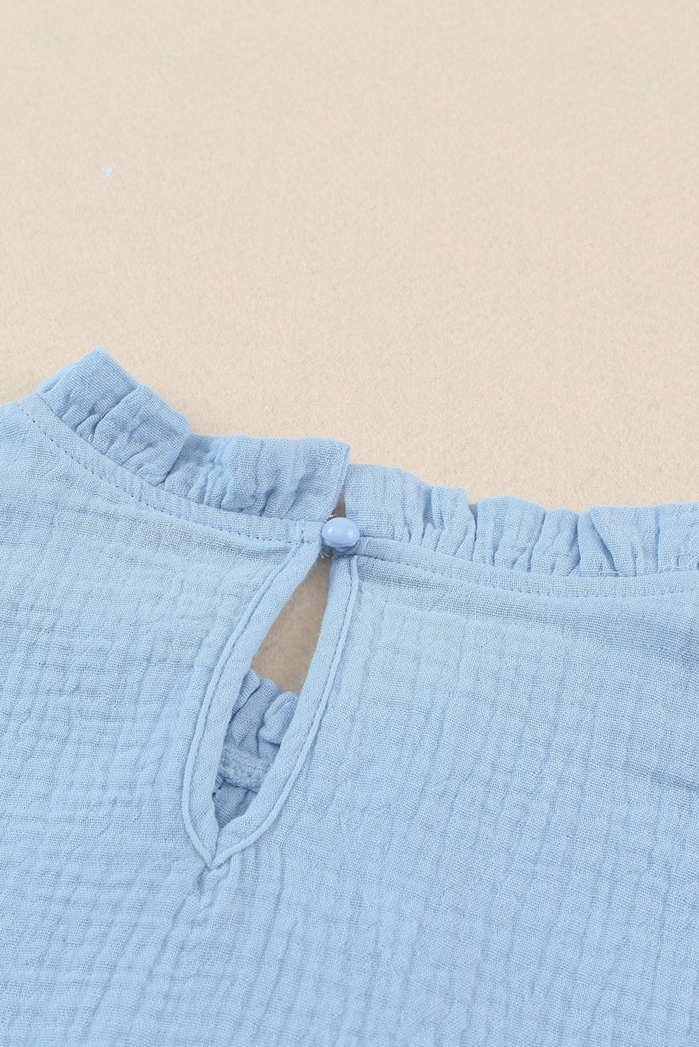 Light Blue Ruffle Short Sleeve Blouse