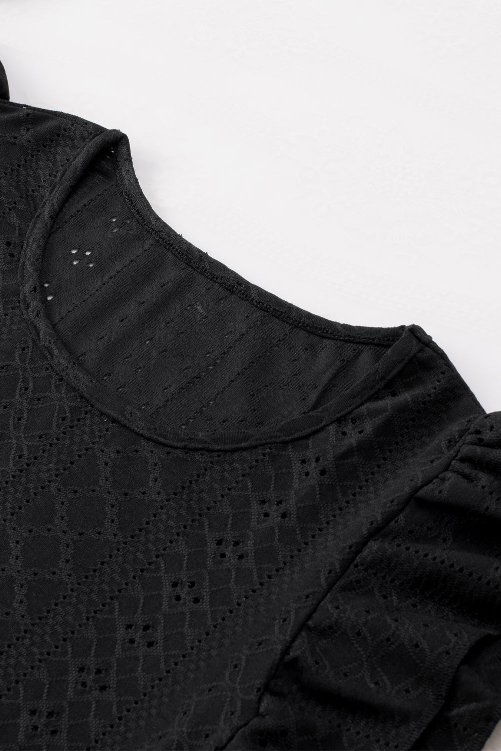 Textured Ruffle Short Sleeve Blouse
