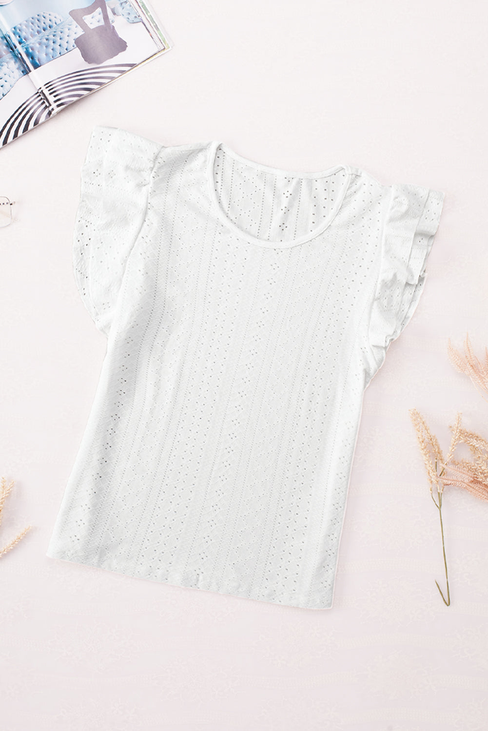 Textured Ruffle Short Sleeve Blouse