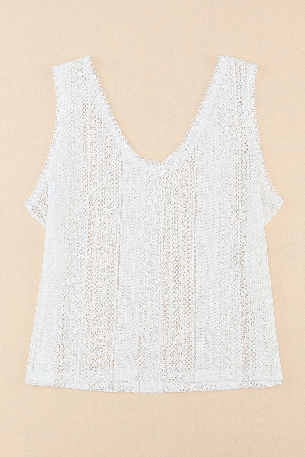 White Lace Crochet Open Back Tank Top