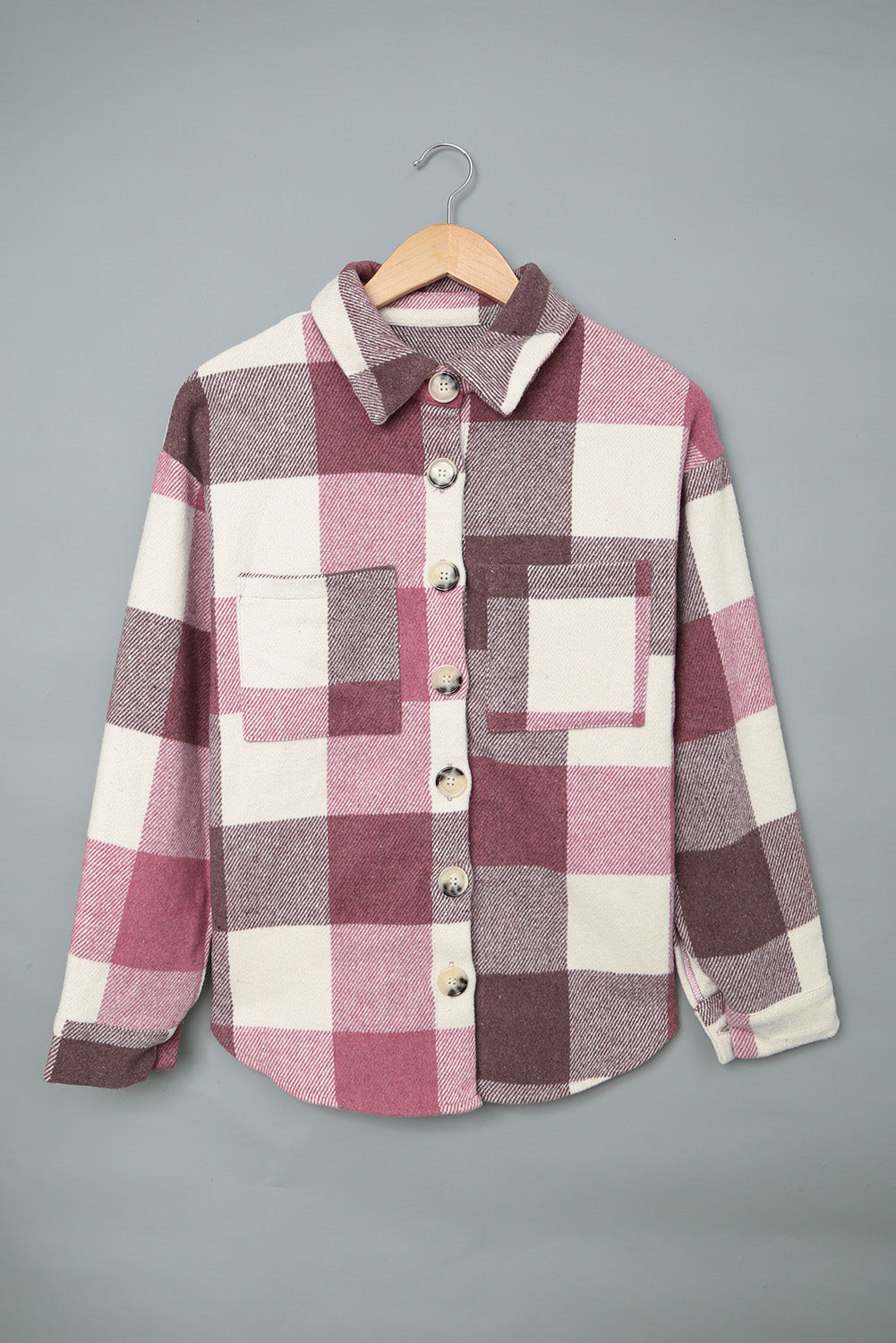 Plaid Buttoned Long Sleeve Jacket with Pocket