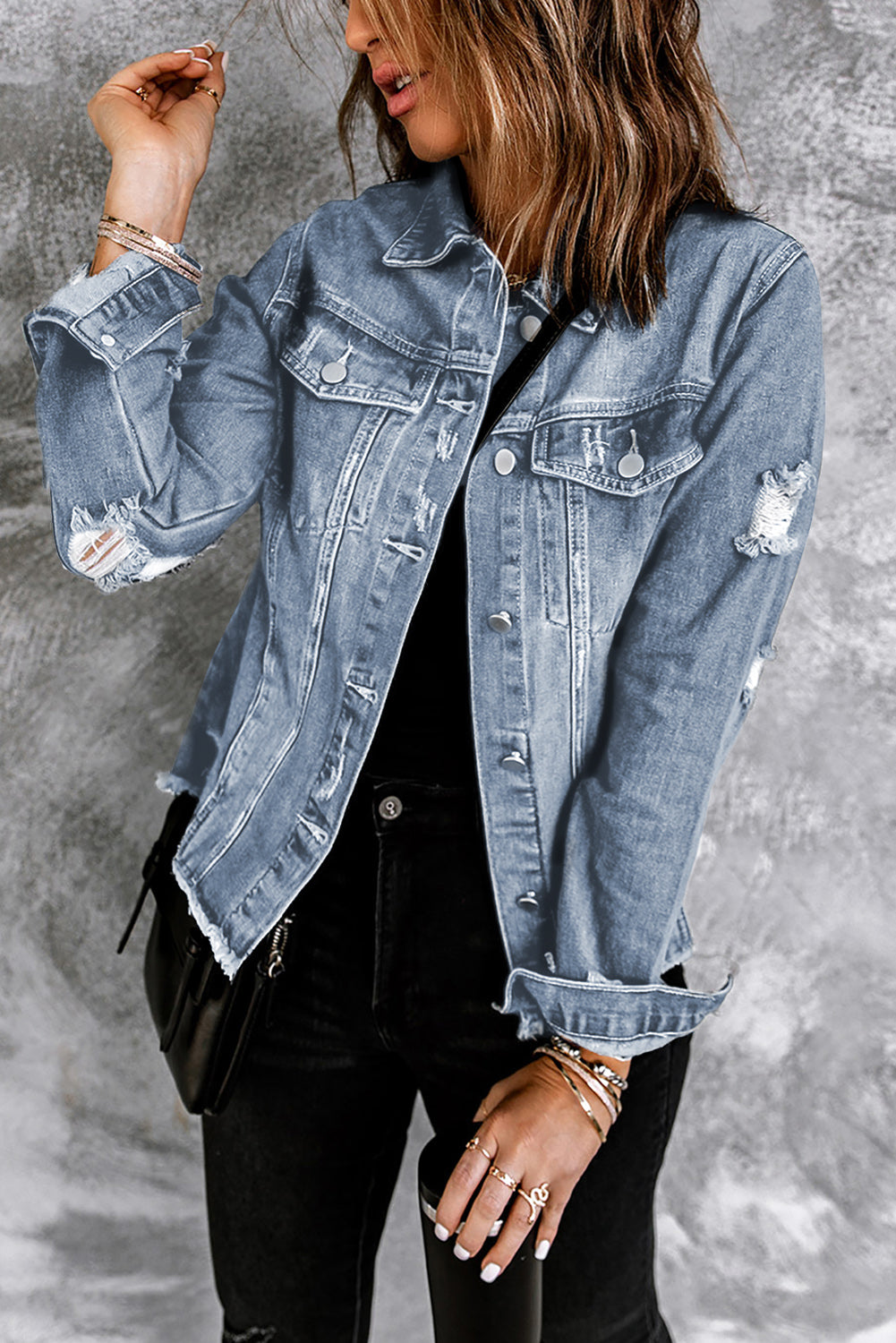 Light Blue Distressed Denim Jacket