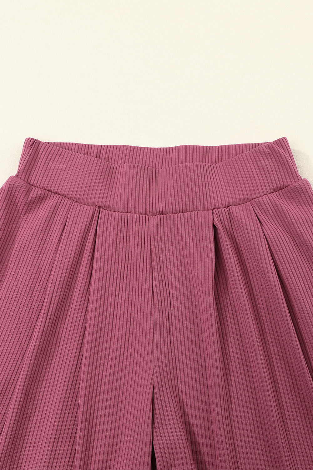 Pink Ribbed Crop Top & Wide Leg Pant set