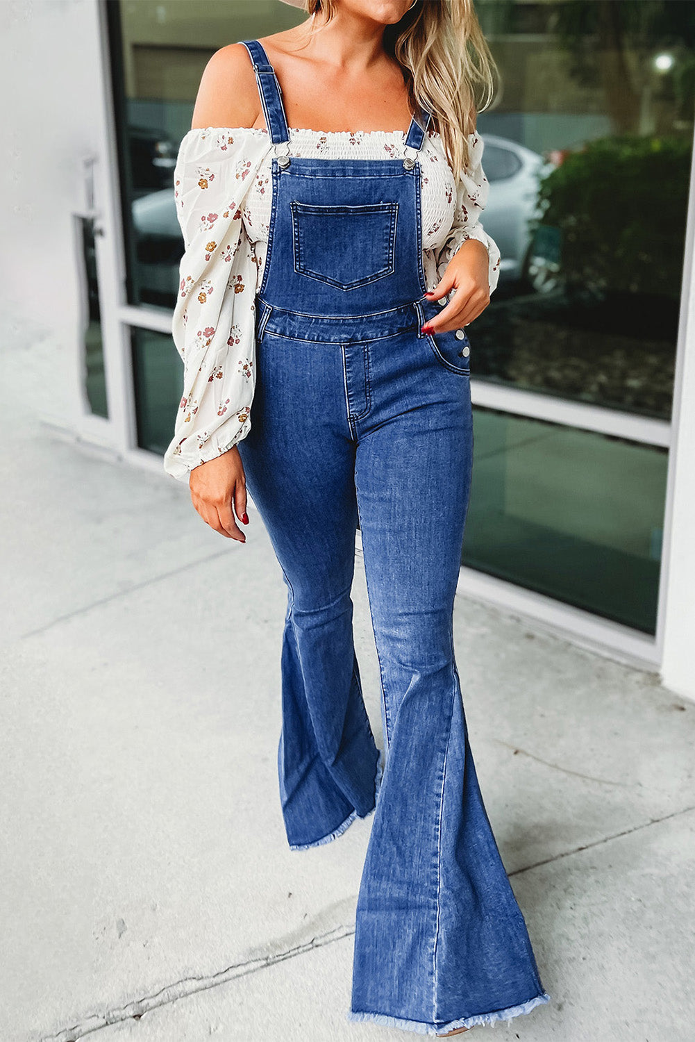 Dark Blue Denim  Flare Overalls