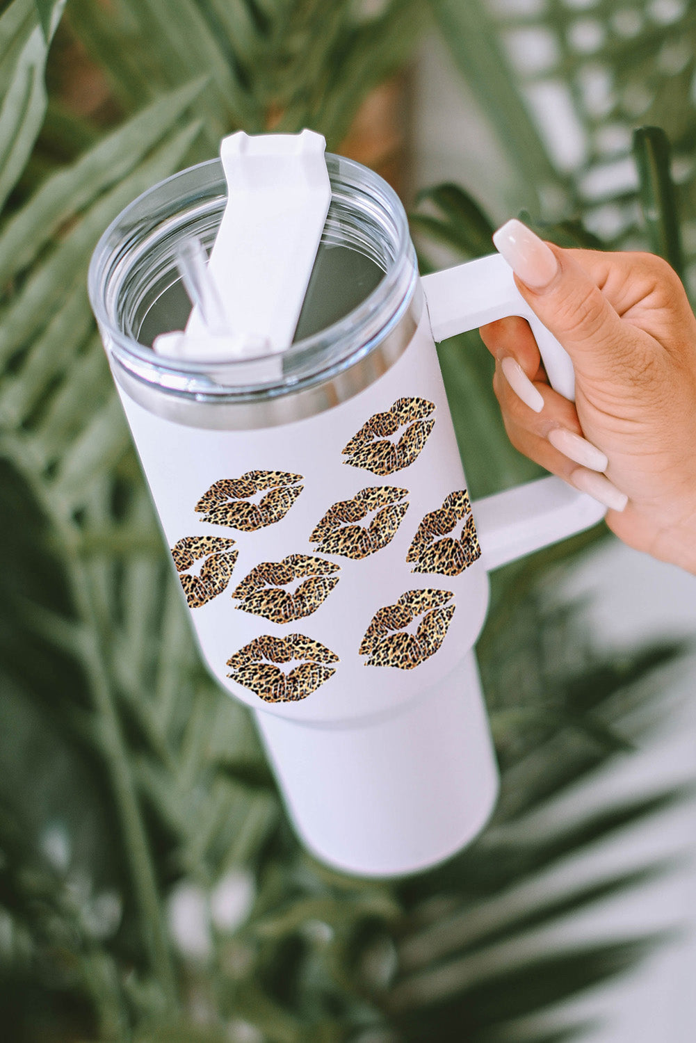 White Leopard Lips Print Cup with Straw 40oz