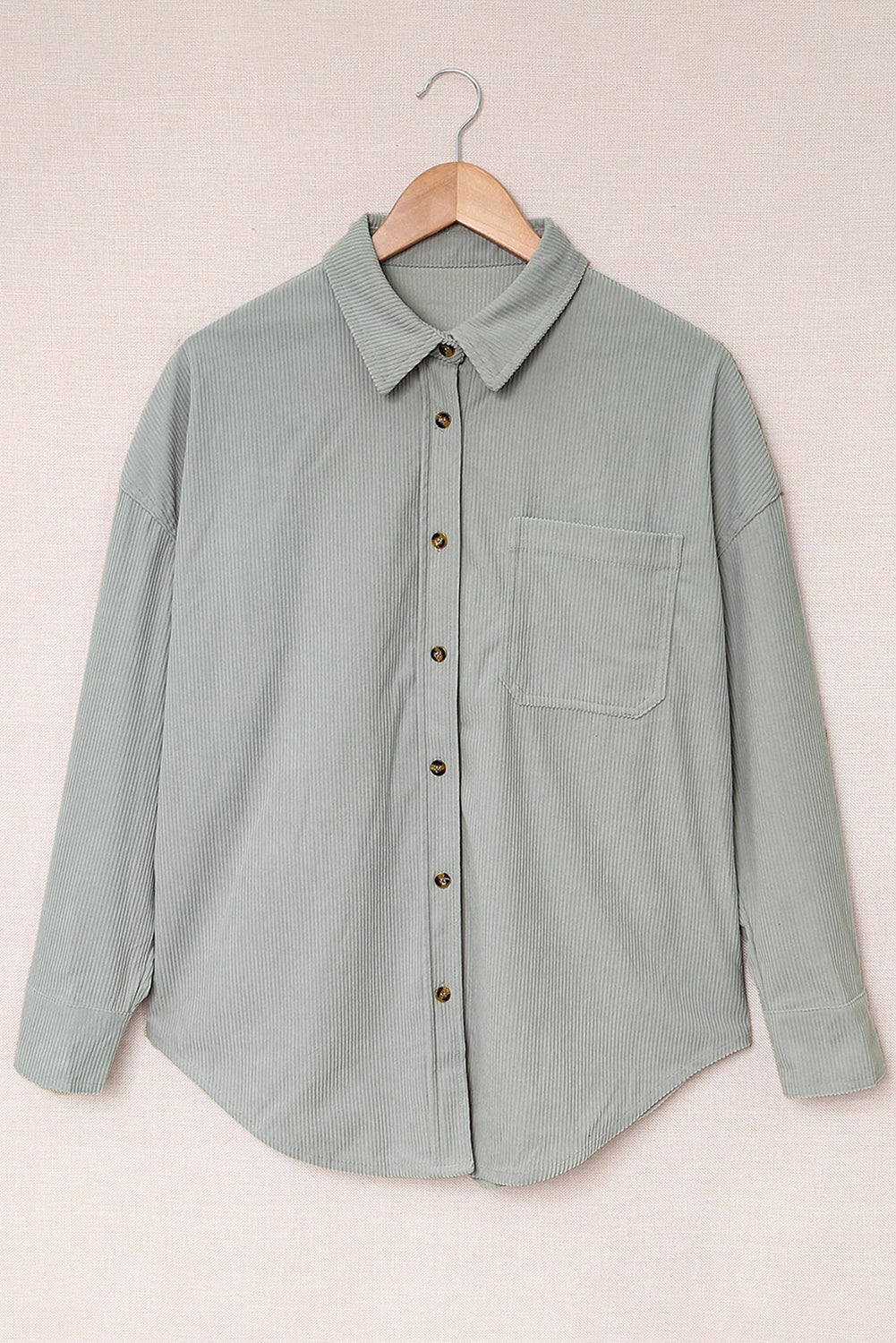 Light Gray Corduroy Button Pocket Shirt