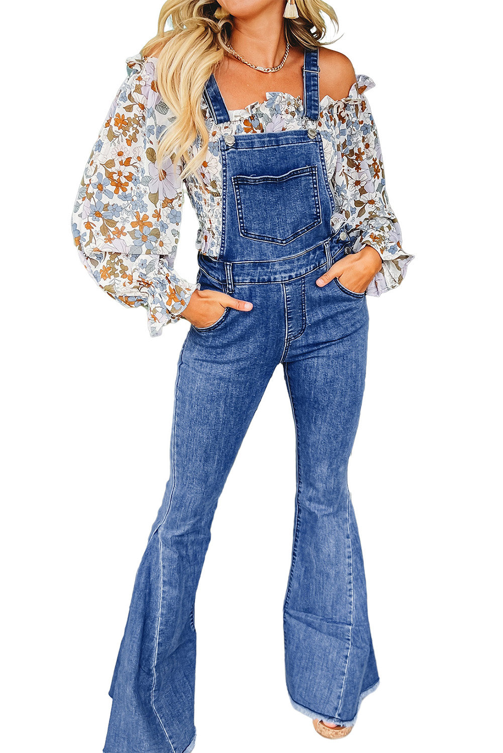 Dark Blue Denim  Flare Overalls