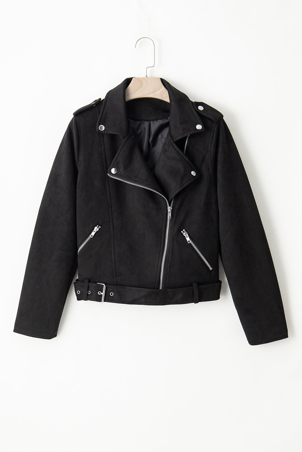 Black Asymmetric Zipper Belted Hem Jacket