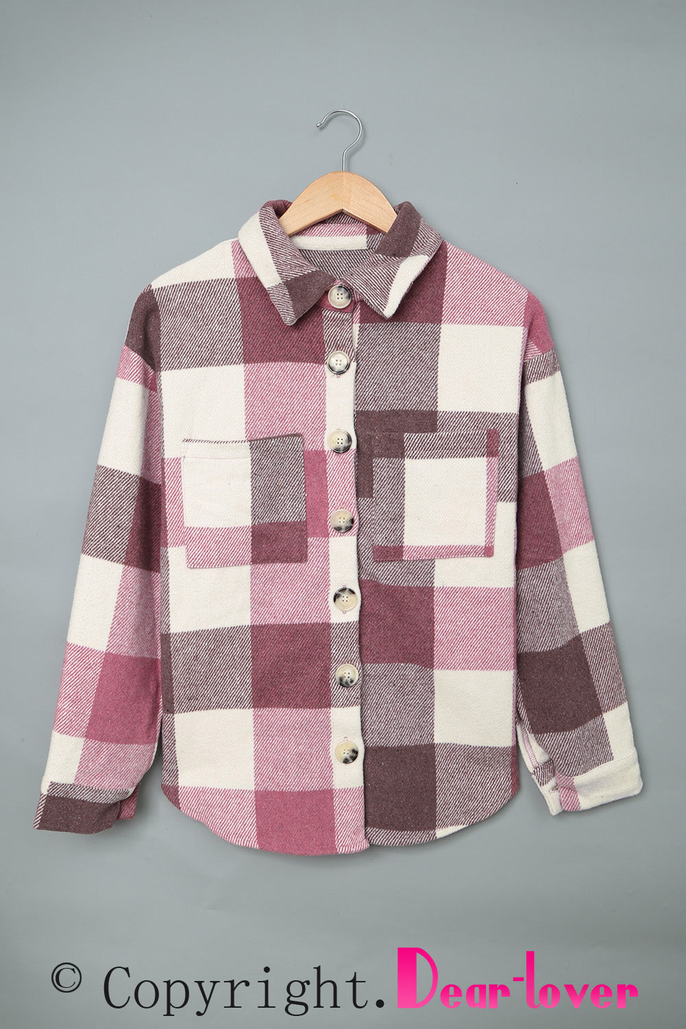 Plaid Buttoned Long Sleeve Jacket with Pocket