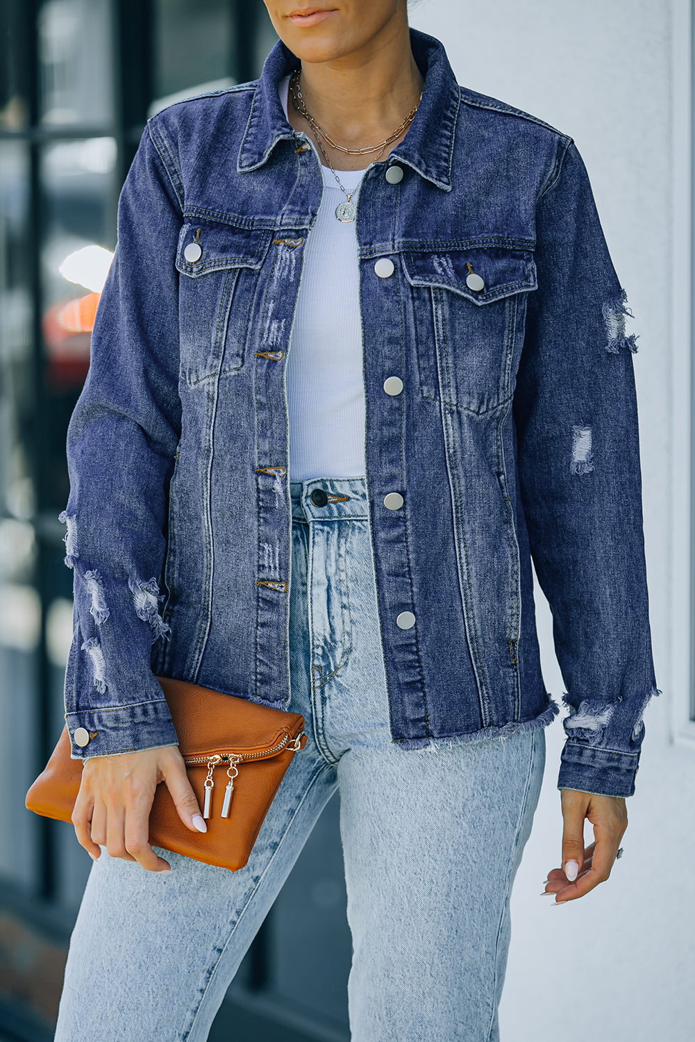 Light Blue Distressed Denim Jacket