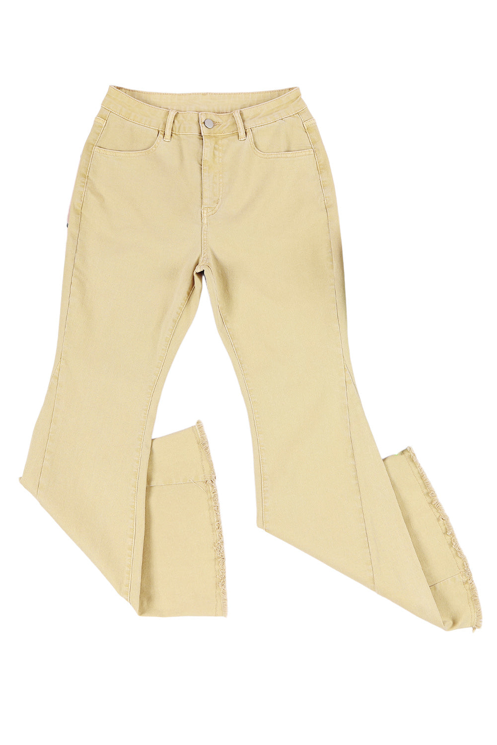 Khaki Raw Edge Mid Waist Flared Jeans