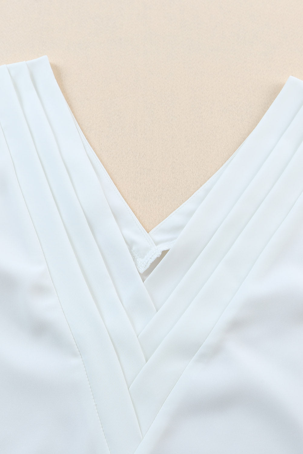 White Pleated Backless V Neck Sleeveless Shirt
