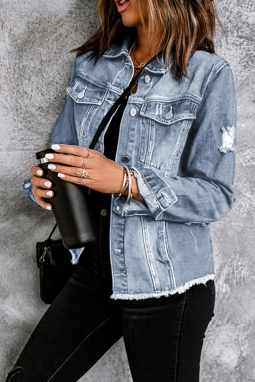 Light Blue Distressed Denim Jacket