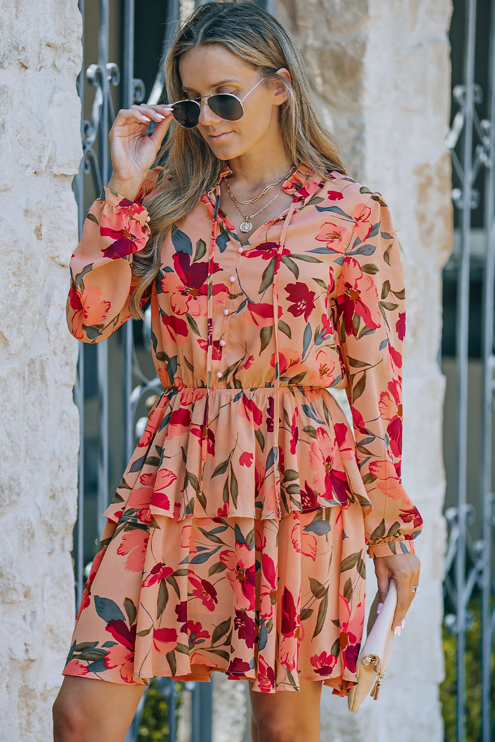 Long Sleeve Floral Dress with Ruffle