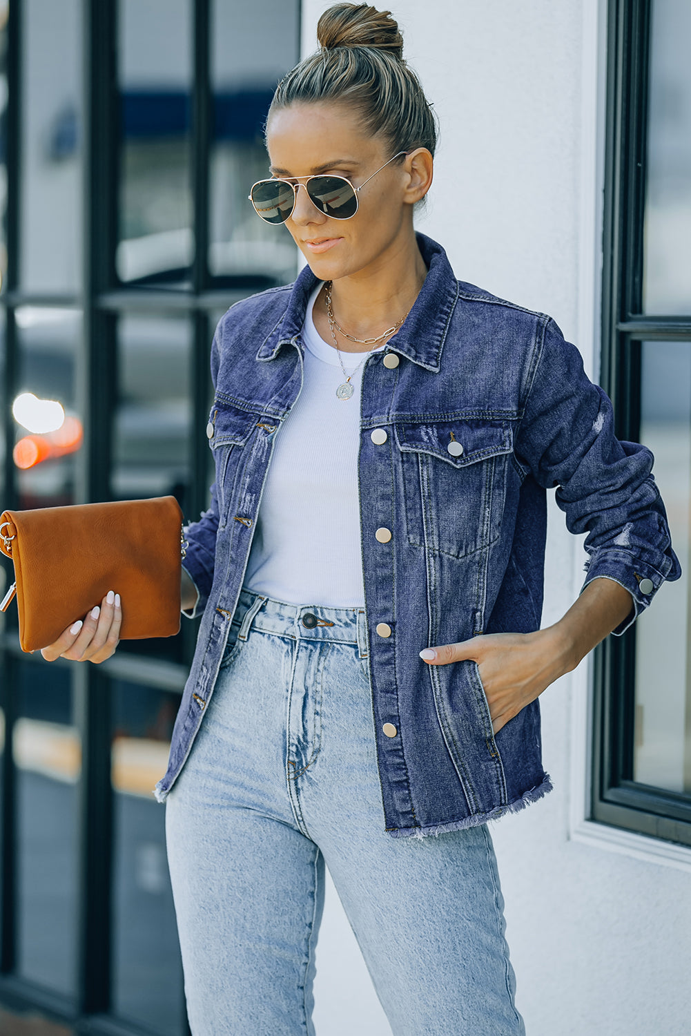 Light Blue Distressed Denim Jacket