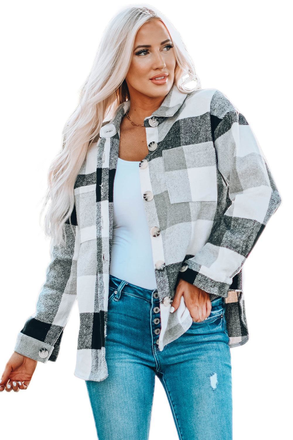 Gray Plaid Jacket with Pocket