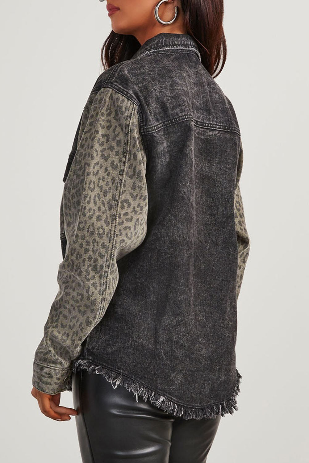 Black Leopard Patch Vintage Denim Jacket