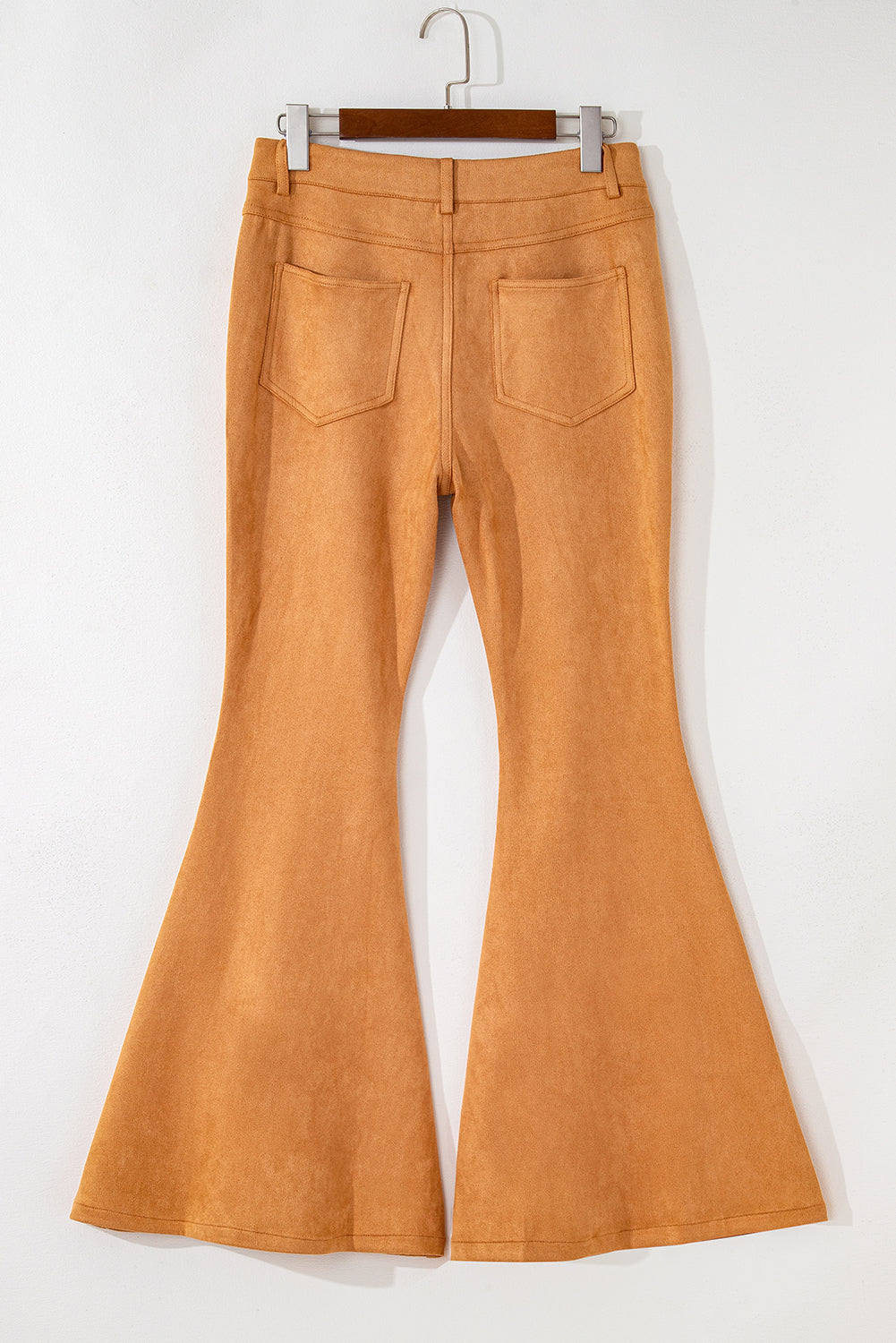 Brown Exposed Seam Flare Suede Pants with Pockets