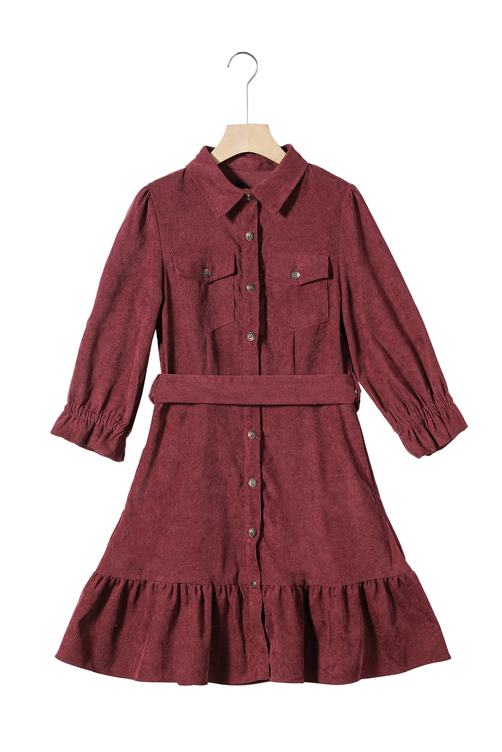 Red Dahlia Collared Buttons Corduroy Shirt Dress