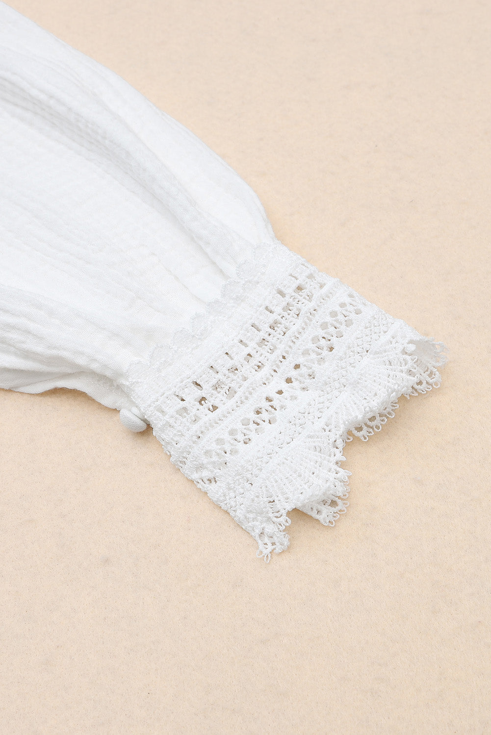 White Lace Crochet Trim Deep V Neck Textured Blouse