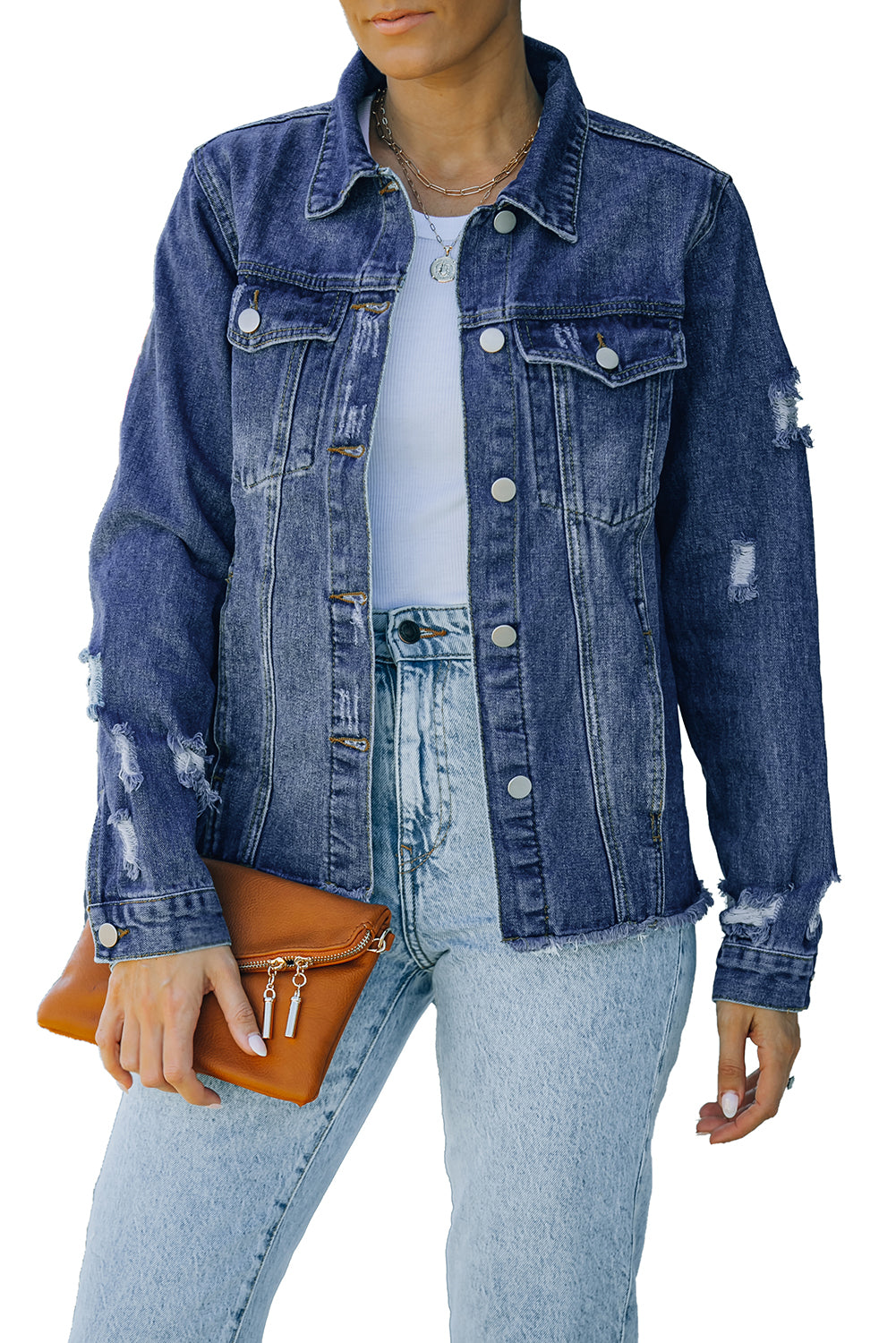 Light Blue Distressed Denim Jacket