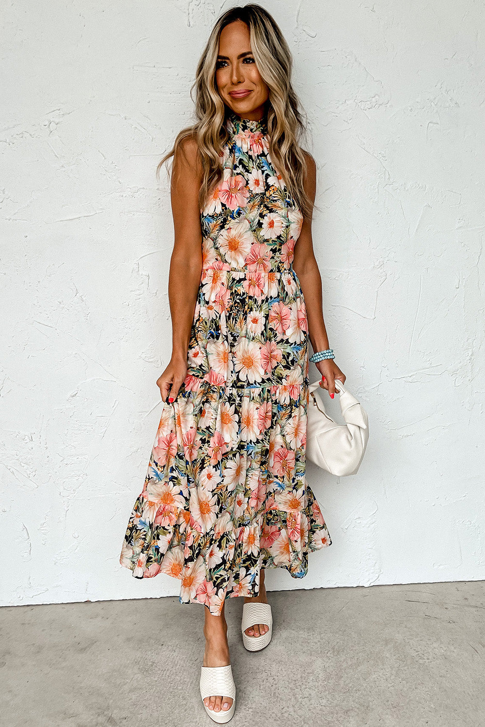 Floral Print Halter Maxi Dress