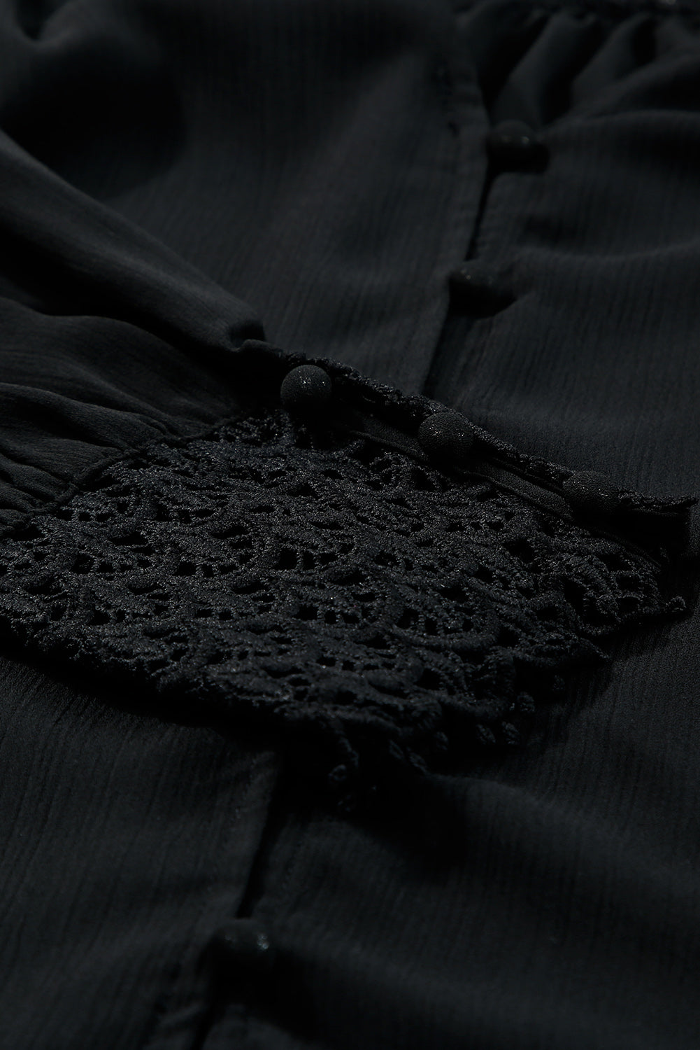 Black Crochet Lace Splice Buttoned Shirt