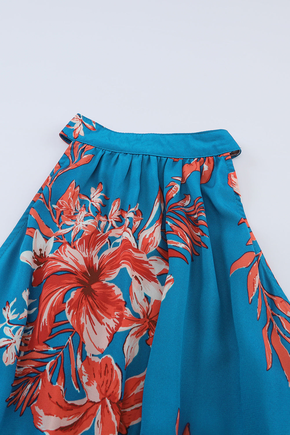 Sky Blue Floral Print Sleeveless Ruffled Mini Dress