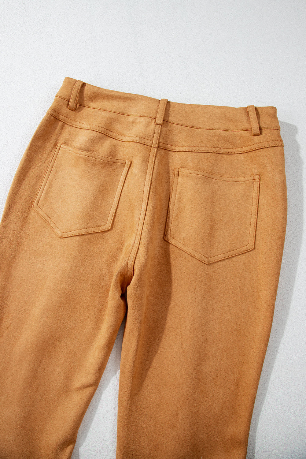 Brown Exposed Seam Flare Suede Pants with Pockets