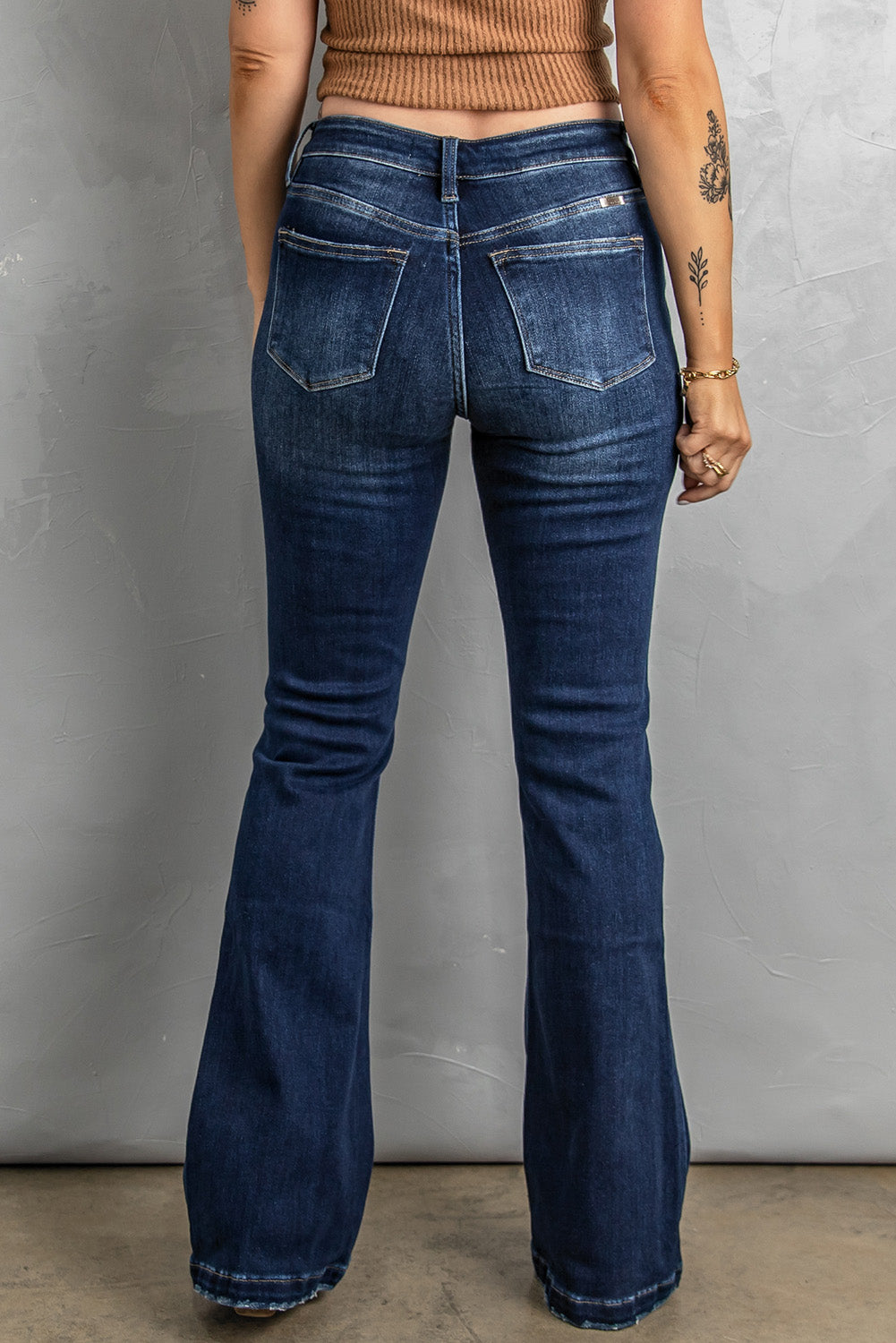 Dark Washed Distressed  Bootcut Jeans