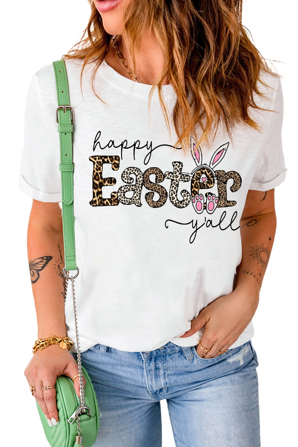 White Leopard Happy Easter Bunny Graphic Tee