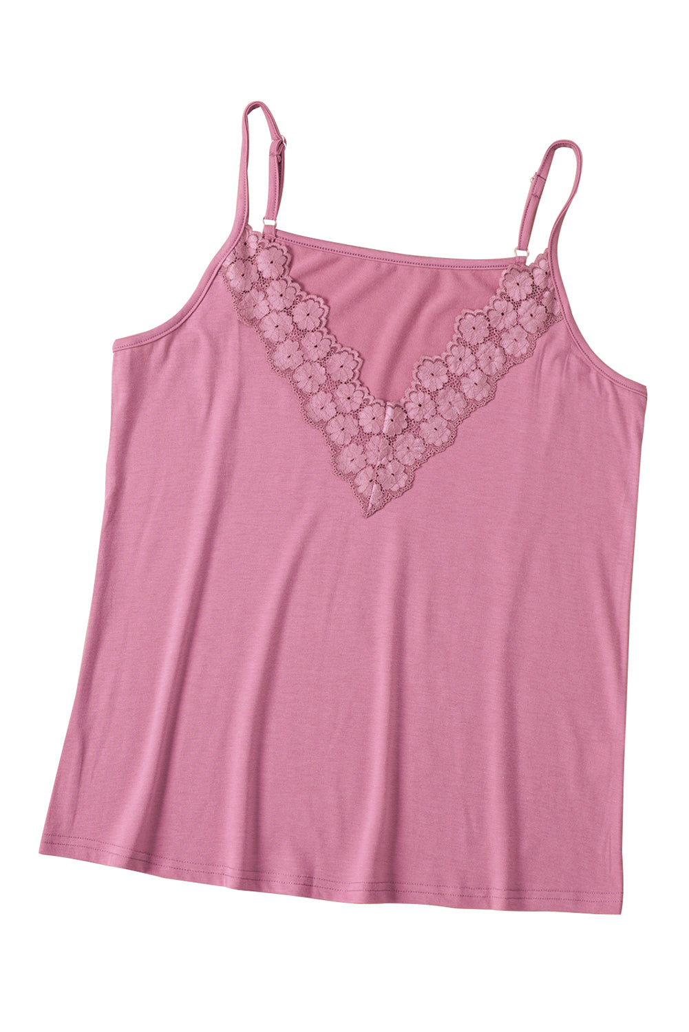 Pink Lace Splicing V Neck Cami Top