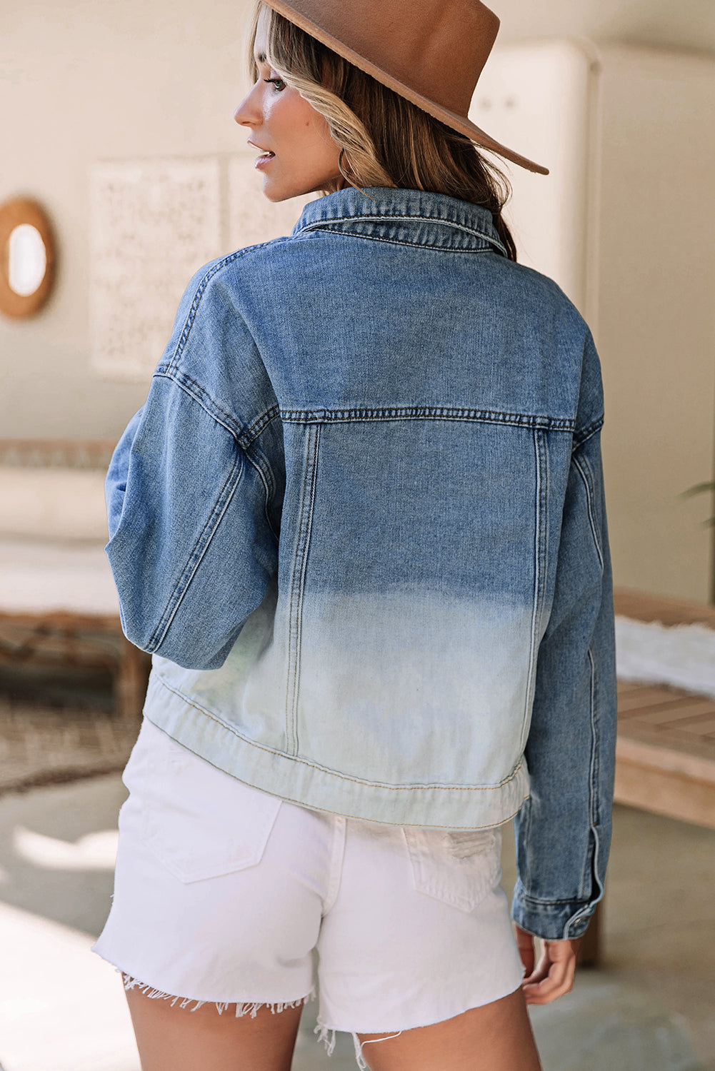 Sky Blue Contrast Gradient Denim Jacket